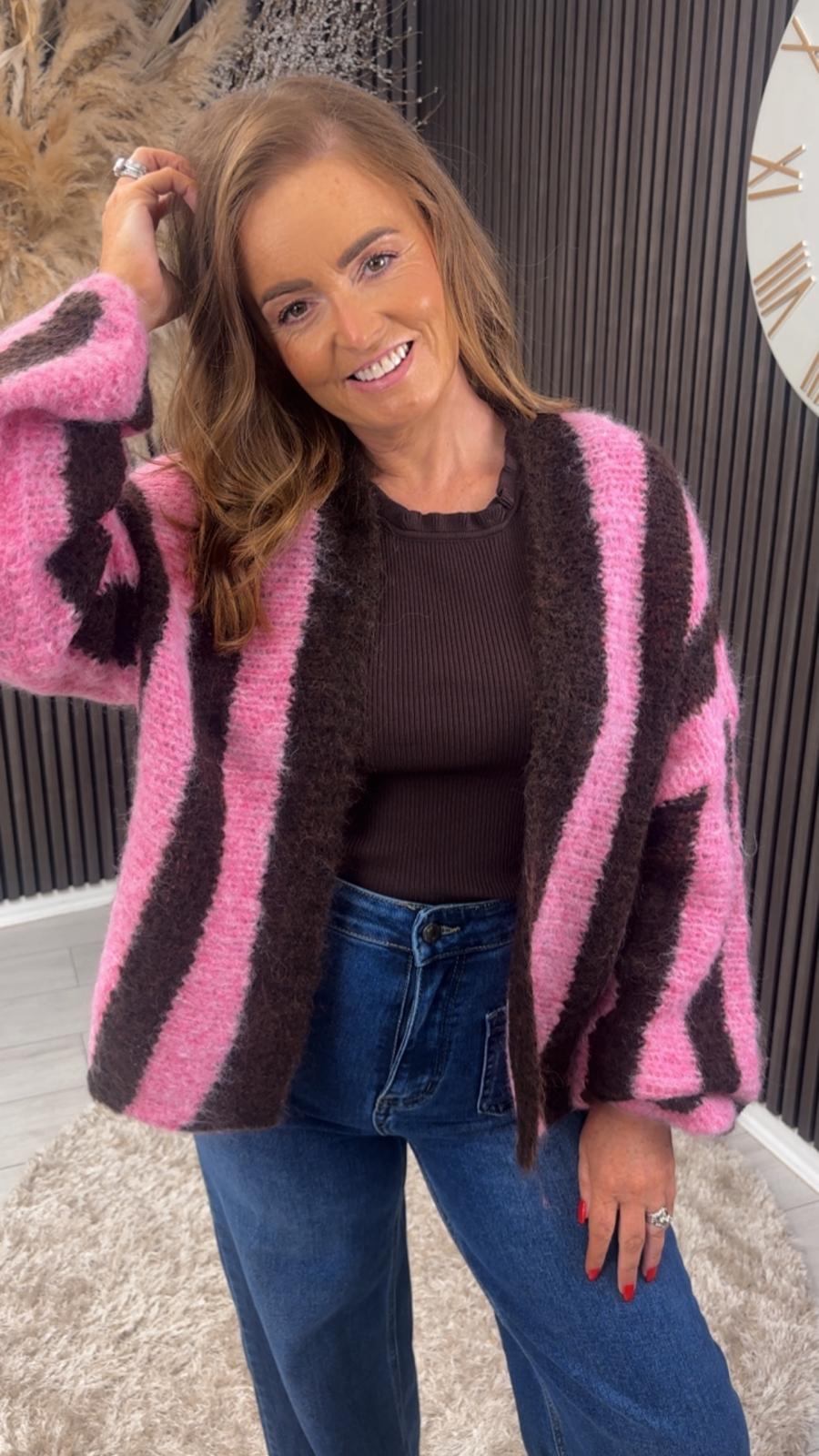 GLENDA CARDIGAN - PINK/BROWN