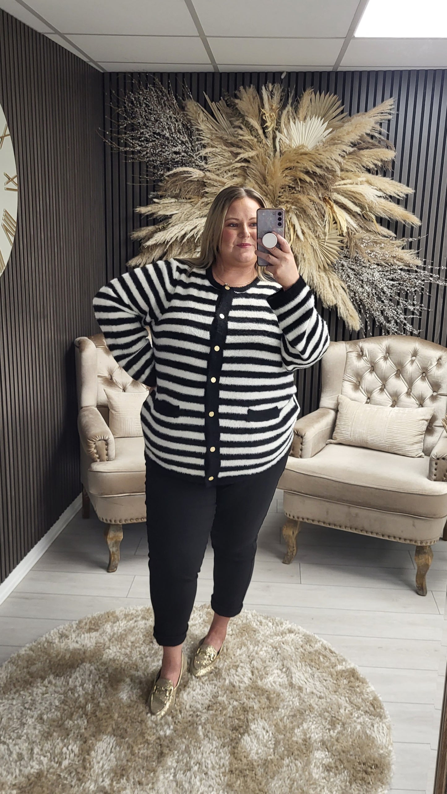 MONA CARDIGAN - BLACK/WHITE