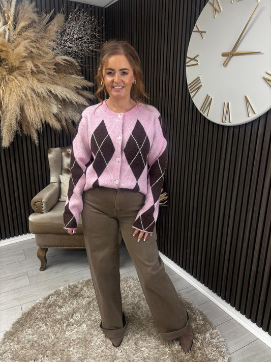 STEPHANIE CARDIGAN - BROWN/PINK