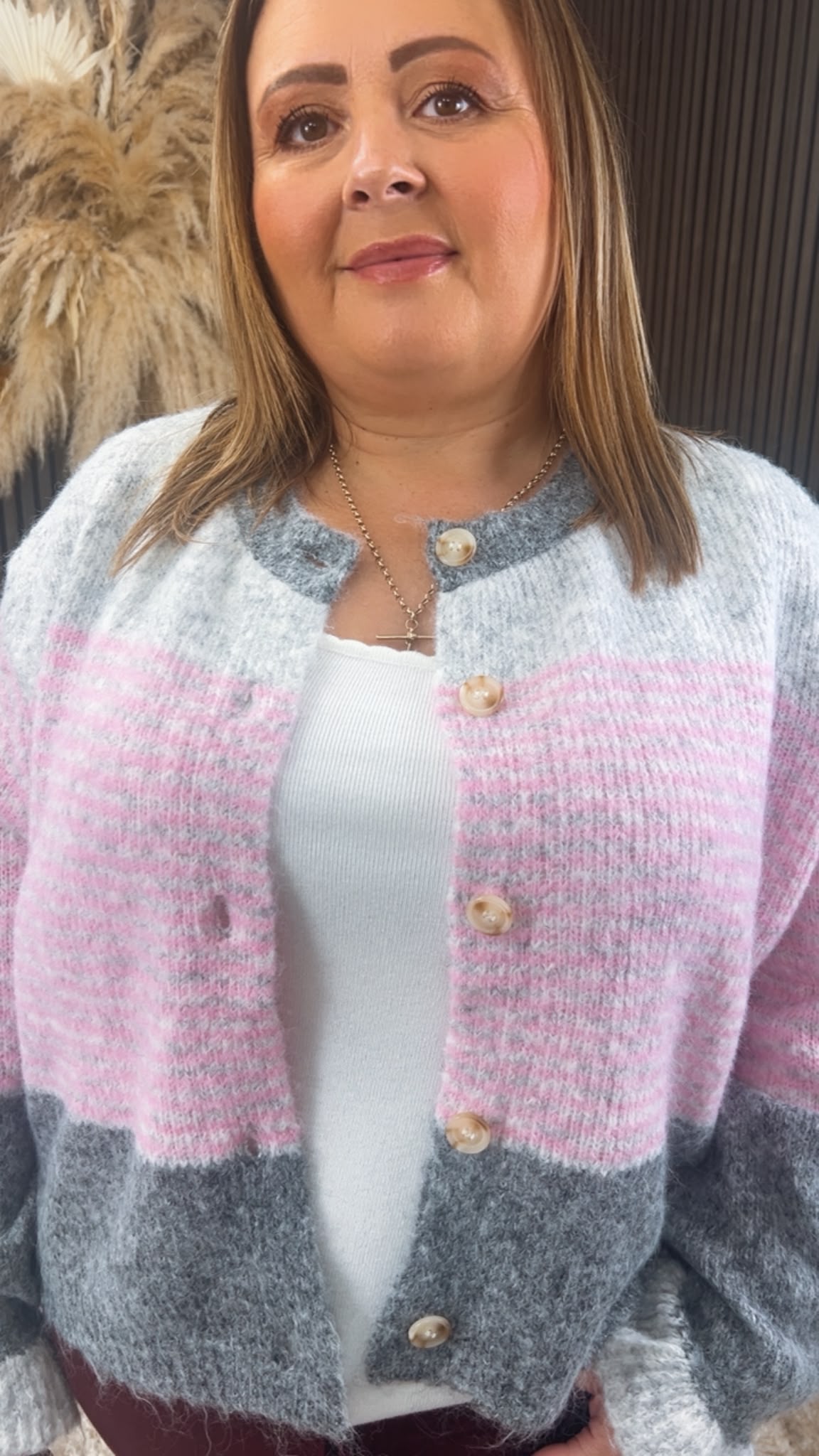 YVONNE CARDIGAN - GREY/PINK