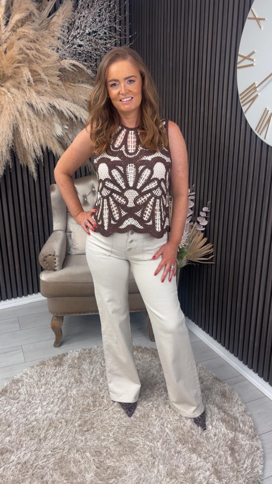 VERITY CROCHET TOP - BROWN/CREAM