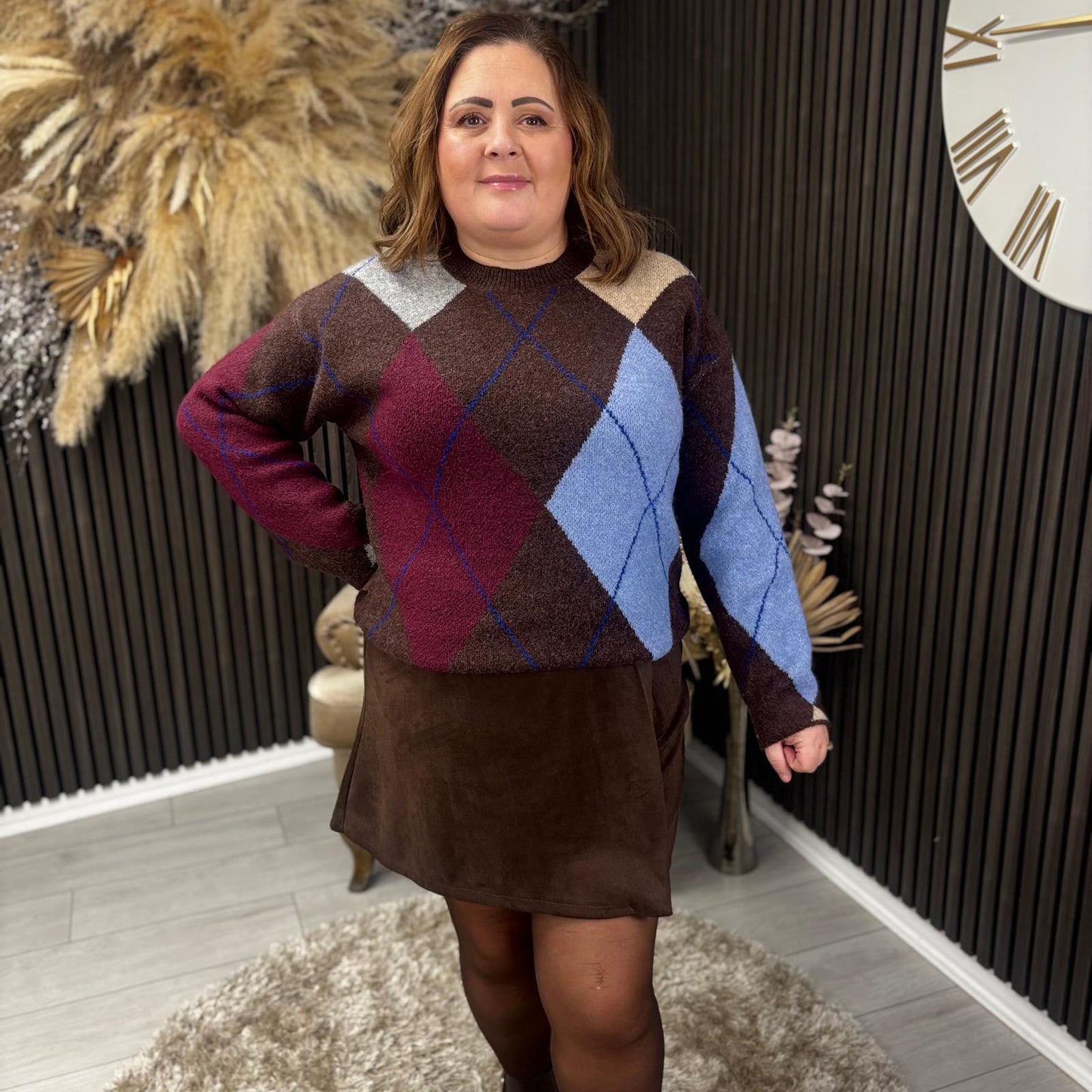 GILLY JUMPER - BROWN/BLUE