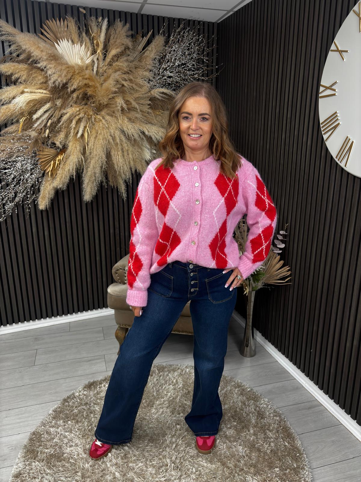 AGGIE CARDIGAN - PINK/RED