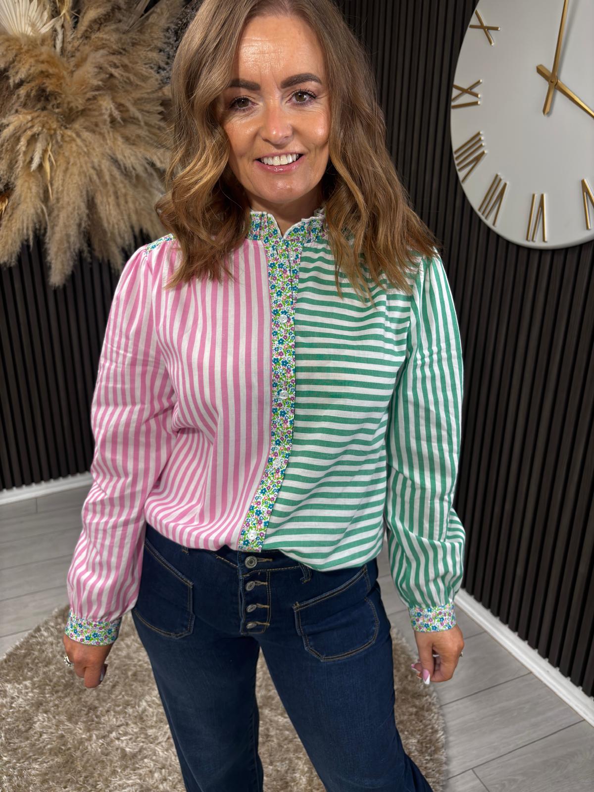 GRACIE SHIRT - GREEN/PINK