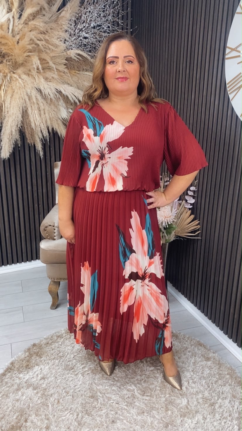 VALENCIA DRESS - BURGUNDY FLORAL