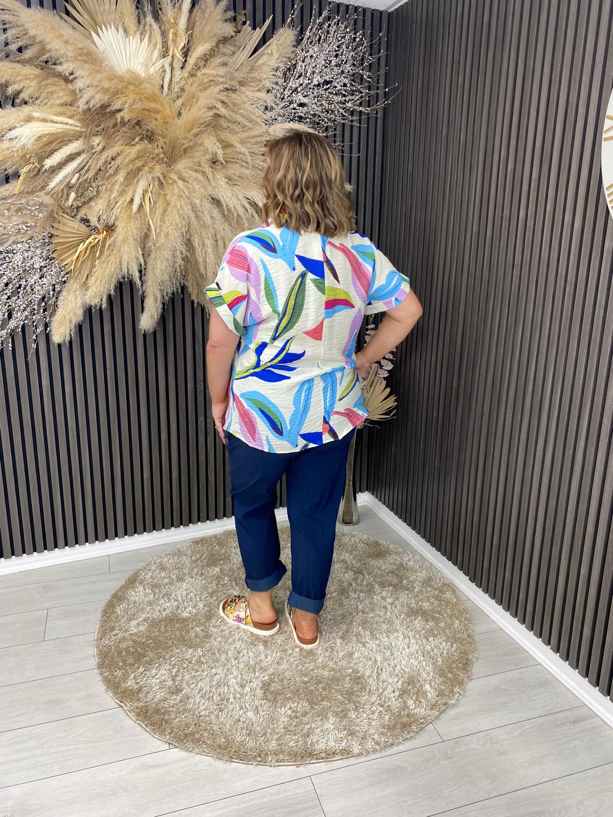 LAUREL TOP - CREAM/BLUE