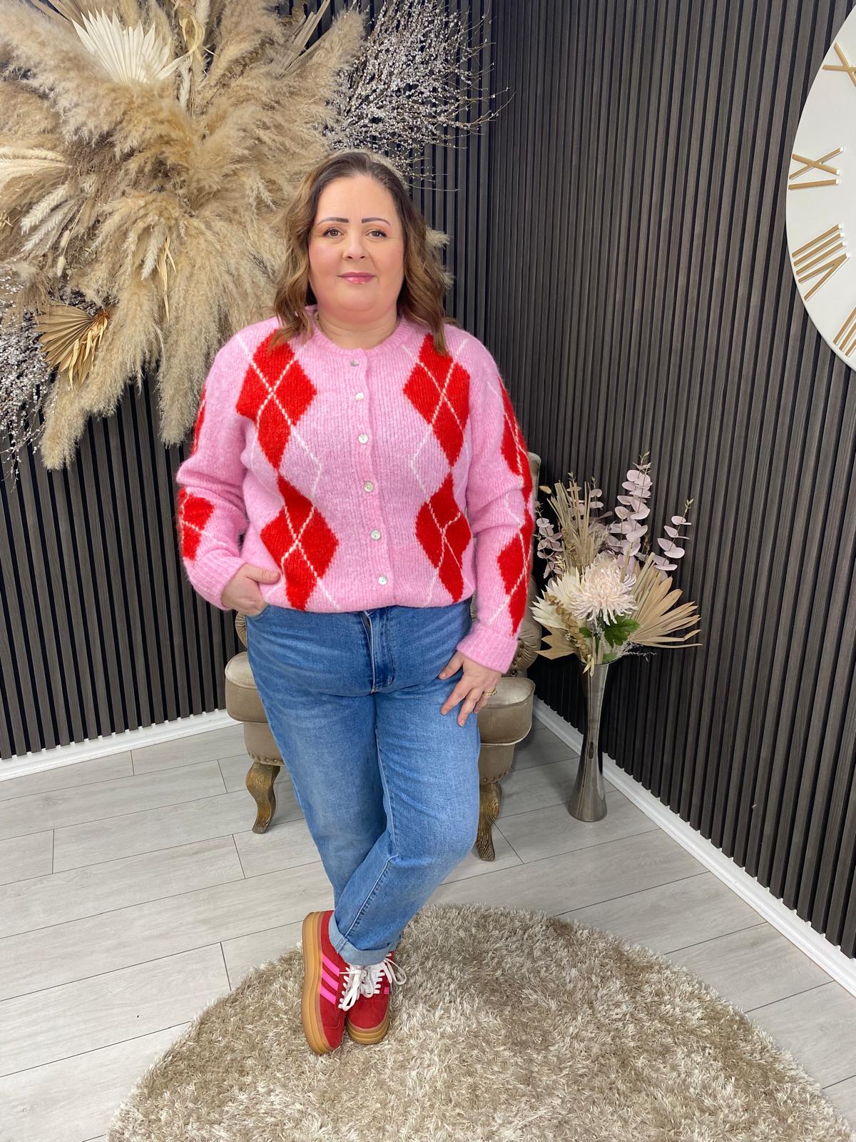 AGGIE CARDIGAN - PINK/RED