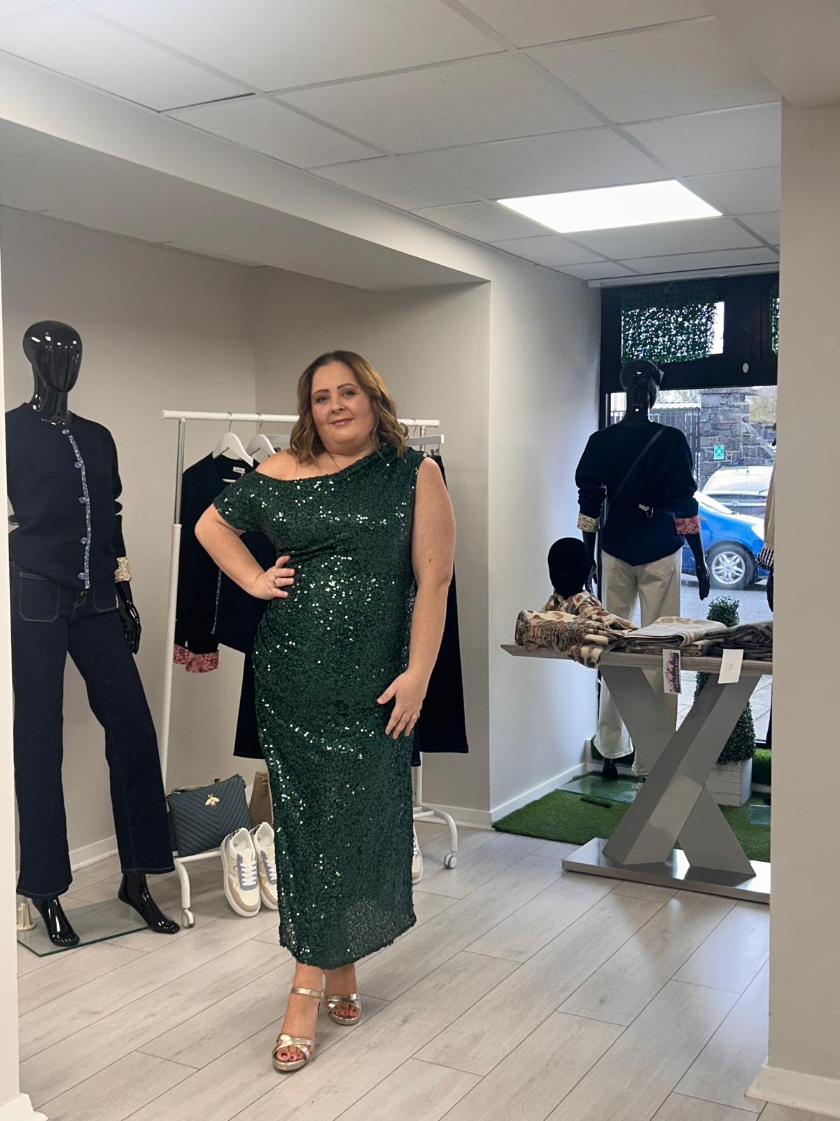 DONNA DRESS - GREEN SEQUIN