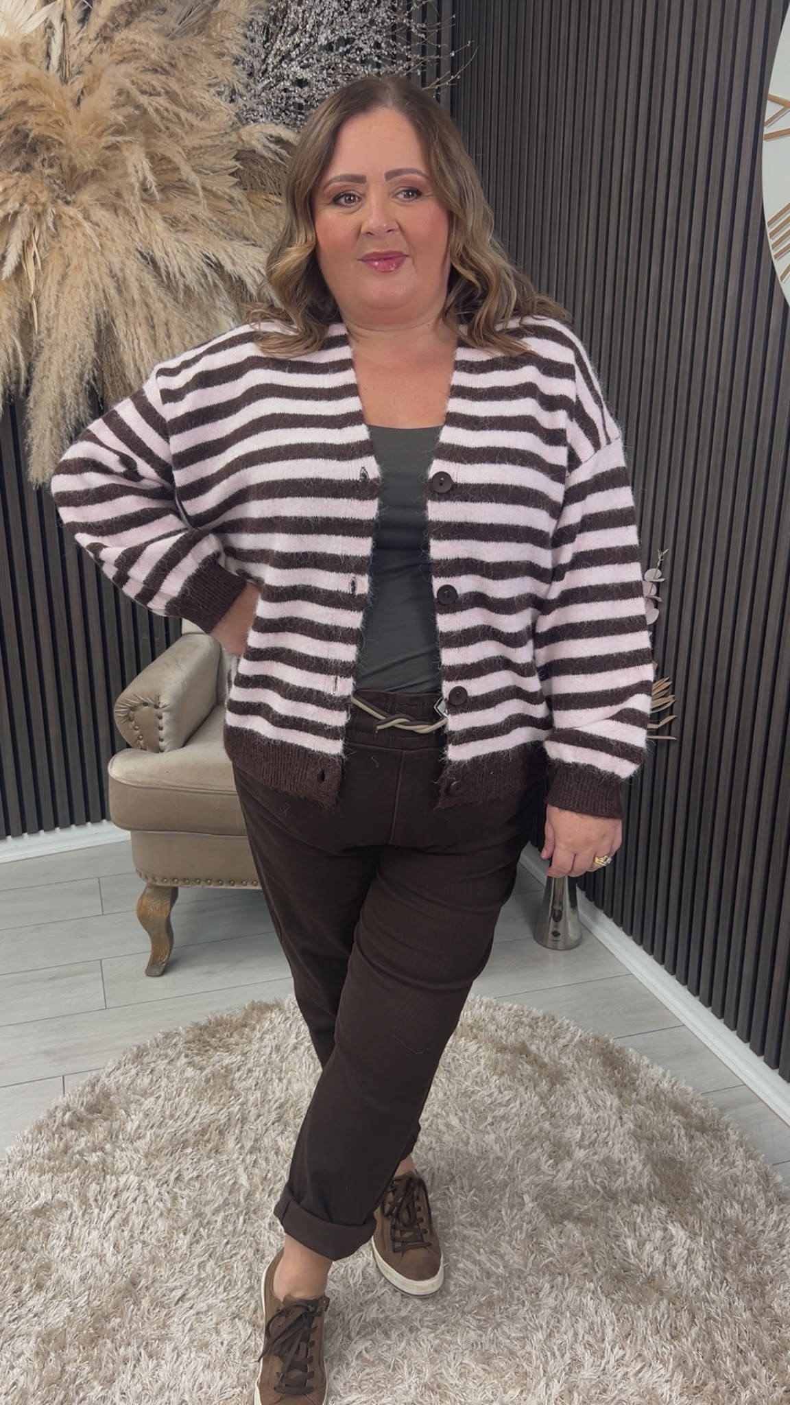 NOELEEN CARDIGAN - PINK/BROWN
