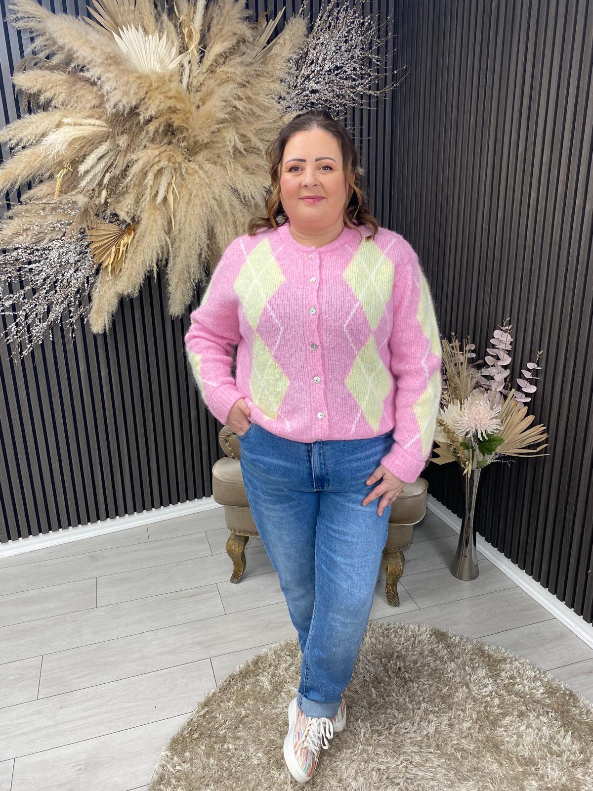 AGGIE CARDIGAN - ROSE/YELLOW