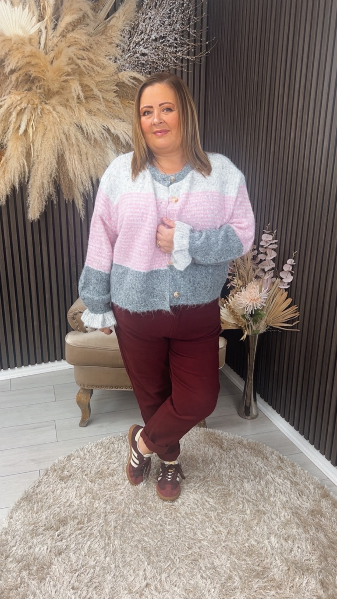 YVONNE CARDIGAN - GREY/PINK