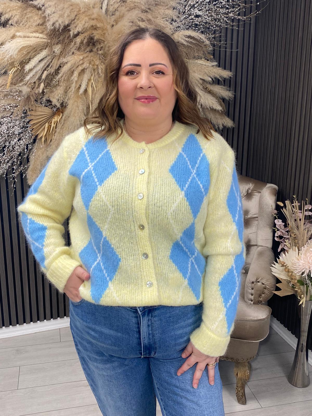 AGGIE CARDIGAN - YELLOW/BLUE